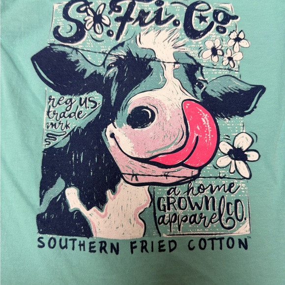 Southern Fried Cotton Kids' Teal Cow Graphic Tee Size 2 - Picture 5 of 5